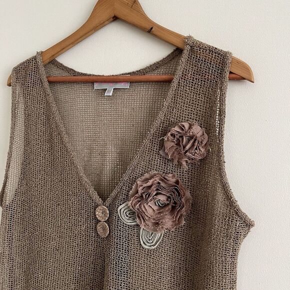 Vintage Y2K Linen Sheer Tunic Top L Asymmetrical Boho Fairy Festival Lagenlook - Picture 3 of 13